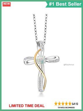 925 Sterling Silver 10K Yellow Gold Infinity Cross Necklace Lab Diamond